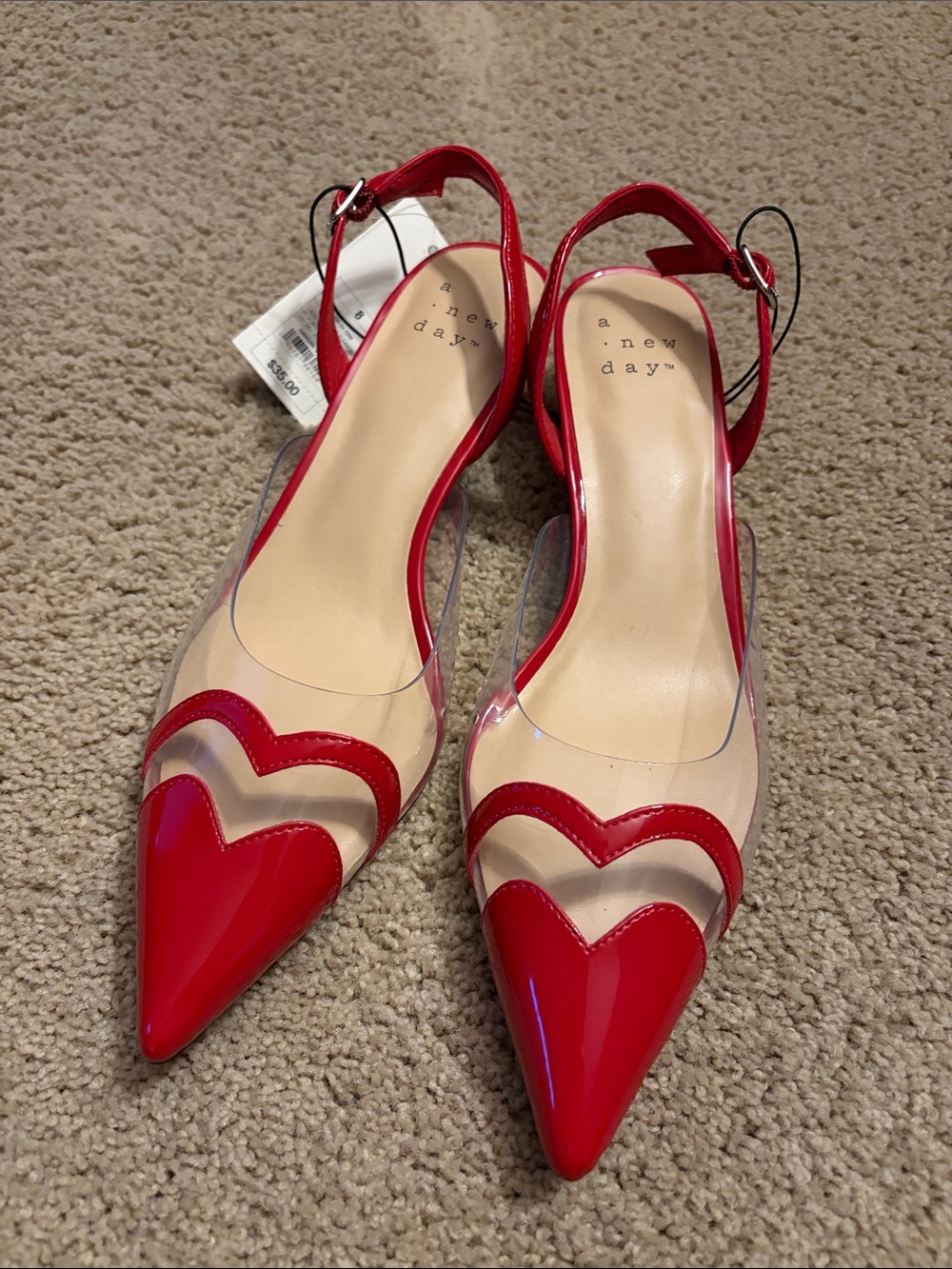 NWT A New Day Eleanor Red Heart Kitten Heel Slingback Sandal size 8 - Picture 1 of 10